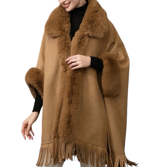 Jackets & Coats 89 Womens Khaki Suede Feel Faux Fur Fringe Coat Nwt